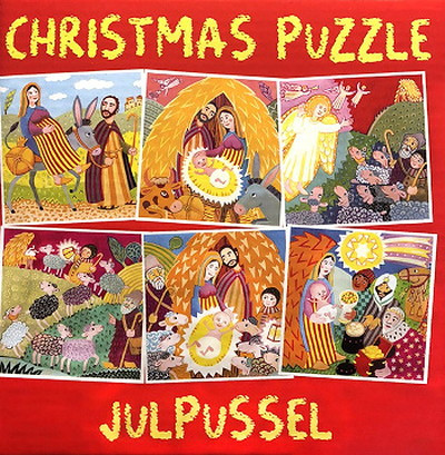 Julpussel med 4 x 4 kuber. Christmas puzzle with 4 x 4 wooden cubes