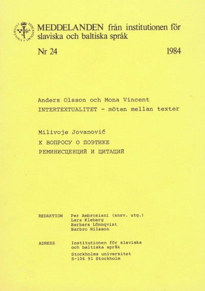 Anders Olsson, Mona Vincent. Intertextualitet – möten mellan texter