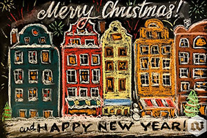 Postcard Merry Christmas and Happy New Year. Artist Olesia Volkova